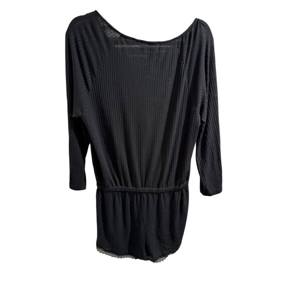 Victorias Secret Black Ribbed Button-Up Romper With Lace Hem L/XL - Picture 6 of 6